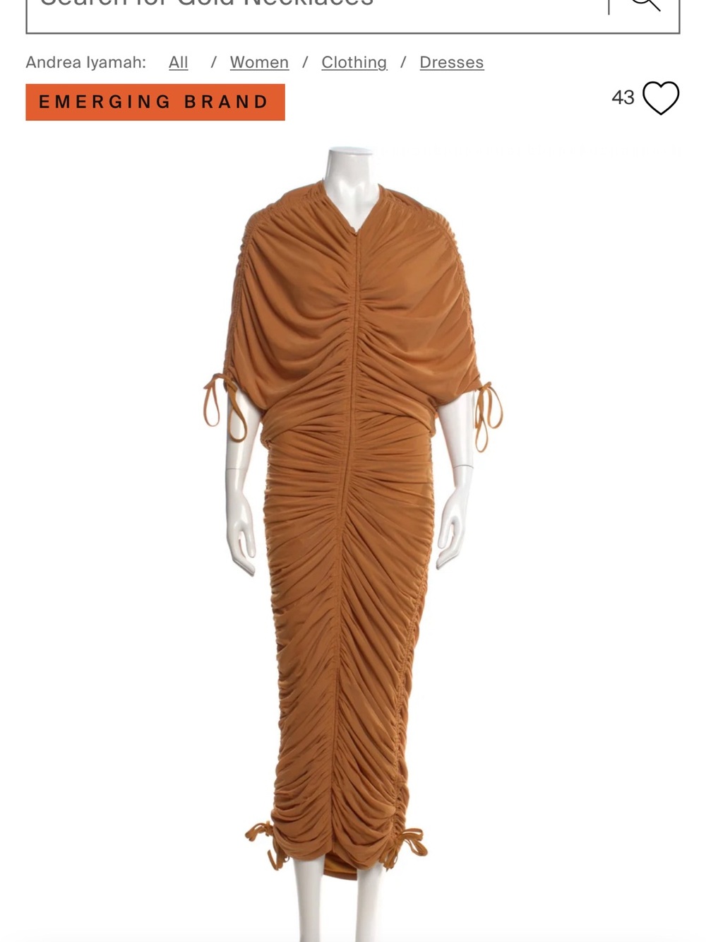 Andrea Iyamah Ruched Maxi Dress in Caramel